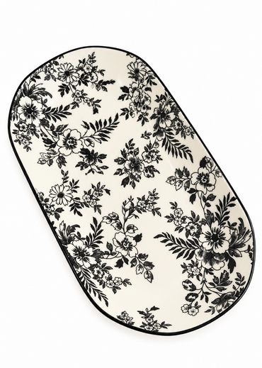 Black & White Floral Ceramic Dinner Set – 32 Pieces