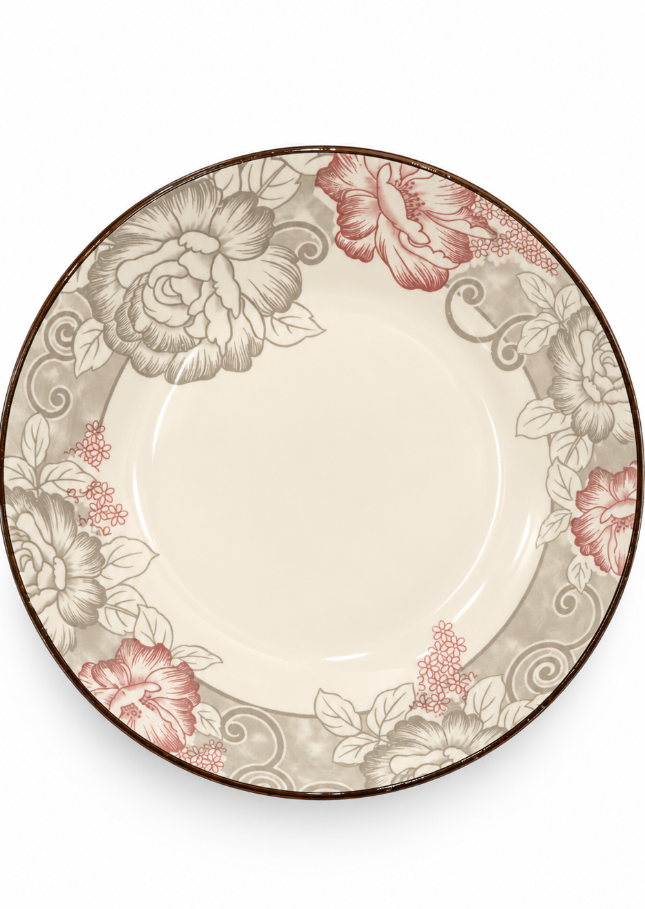 Elegant Grey & Pink Floral Ceramic Dinner Set - 26 pcs