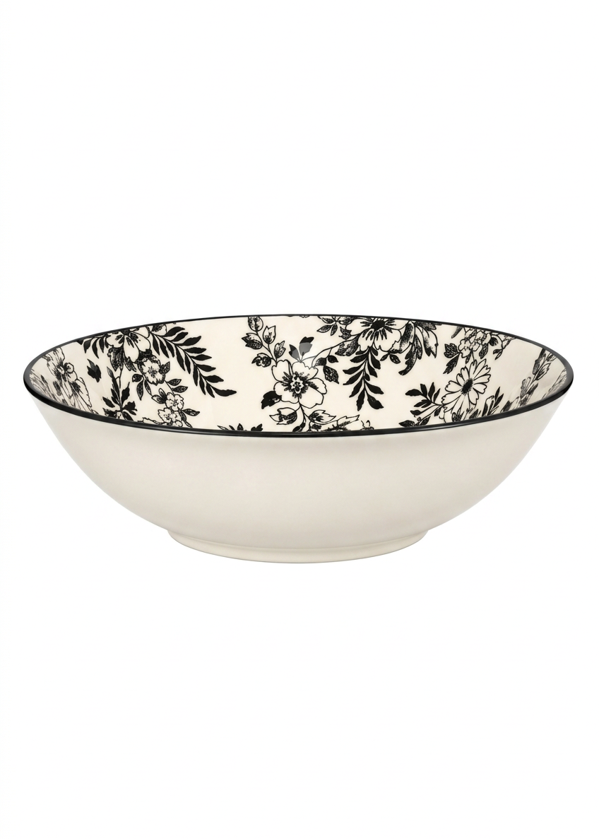 Black & White Floral Ceramic Dinner Set – 32 Pieces