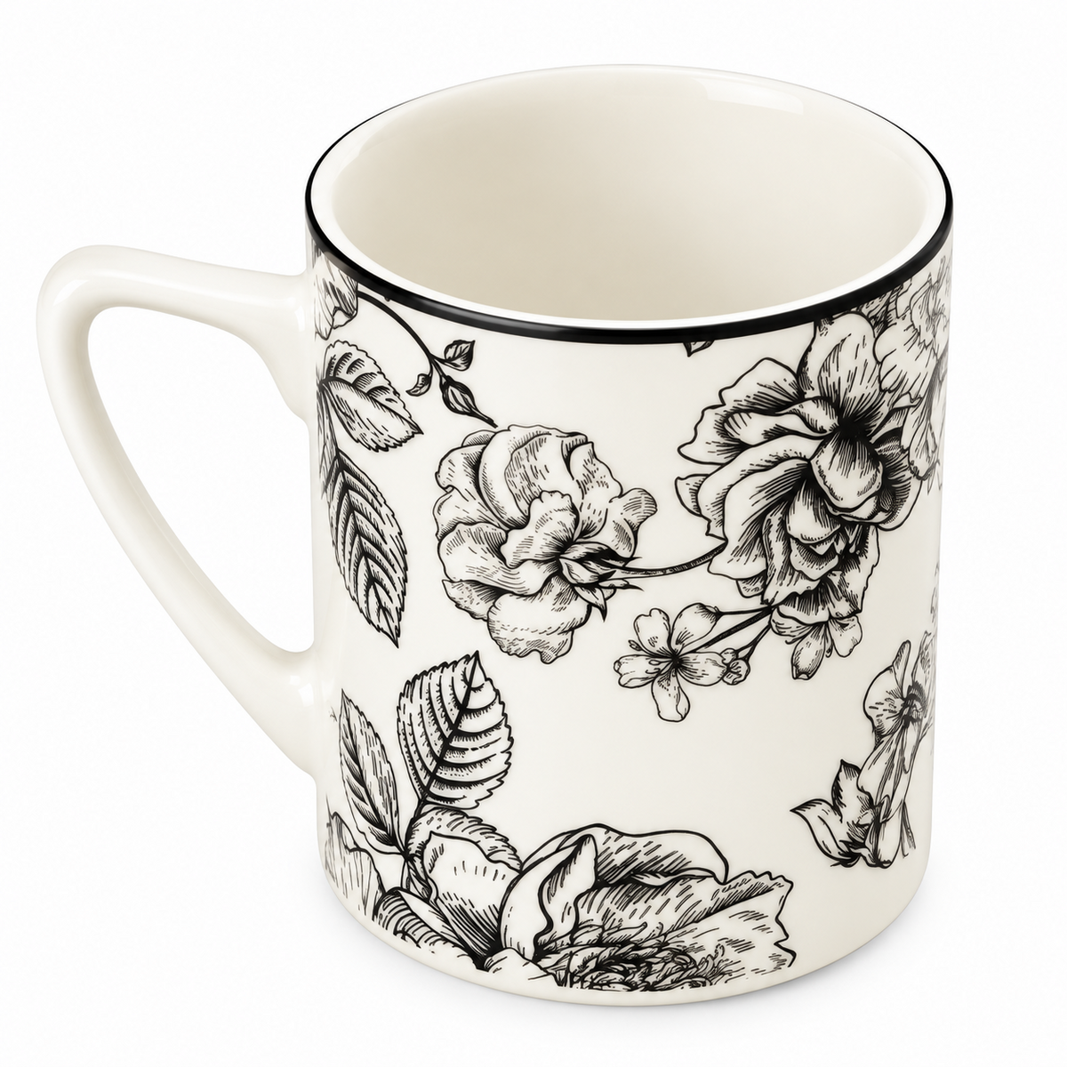 Black & White Floral Ceramic Dinner Set – 32 Pieces
