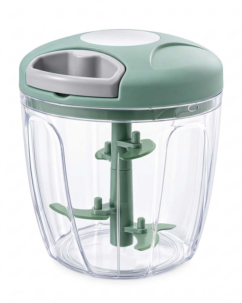 Manual Vegetable Chopper – 3-Blade Pull Cord Food Cutter for Onion, Garlic & Fruits