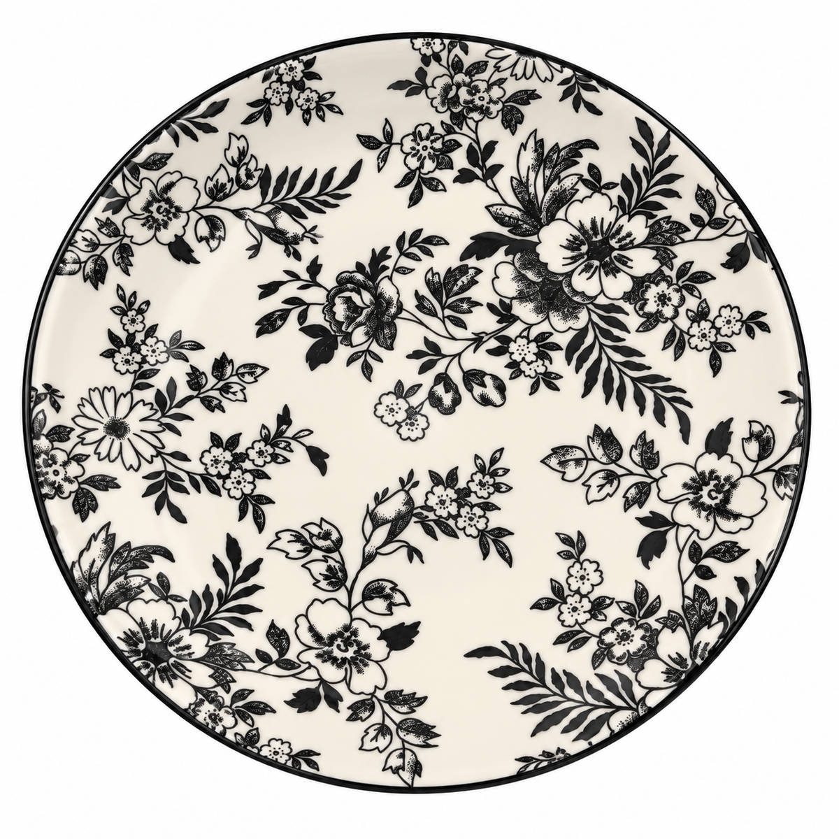 Black & White Floral Ceramic Dinner Set – 32 Pieces