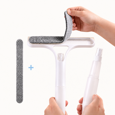 3 in 1 Window Glass Cleaner Wiper with Microfiber Pad & Spray Bottle – Multipurpose Glass Cleaning Tool for Home, Car & Mirrors