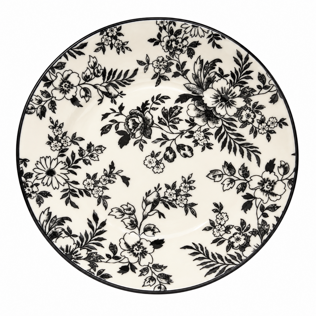 Black & White Floral Ceramic Dinner Set – 32 Pieces