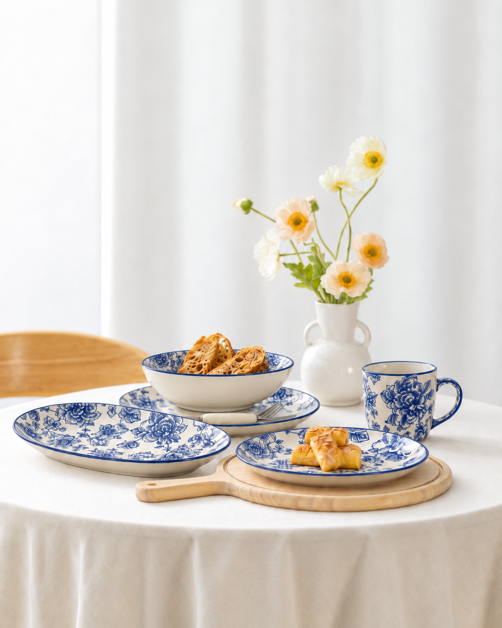 Blue & White Ceramic Floral Dinner Set – 32 Pieces