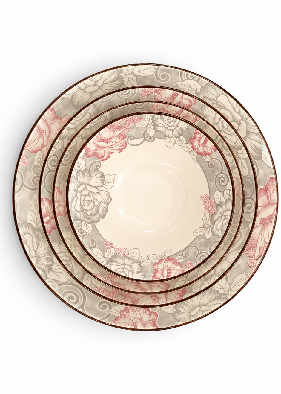 Elegant Grey & Pink Floral Ceramic Dinner Set - 26 pcs