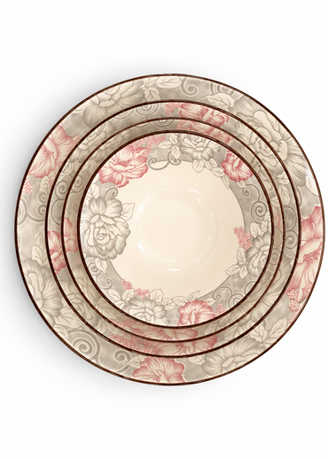 Elegant Grey & Pink Floral Ceramic Dinner Set - 26 pcs
