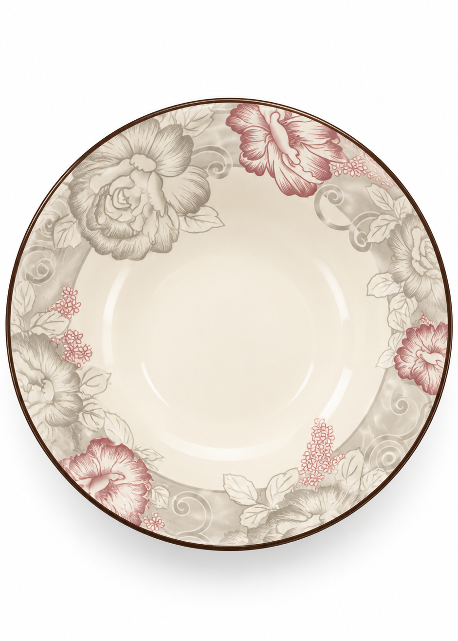 Elegant Grey & Pink Floral Ceramic Dinner Set - 26 pcs