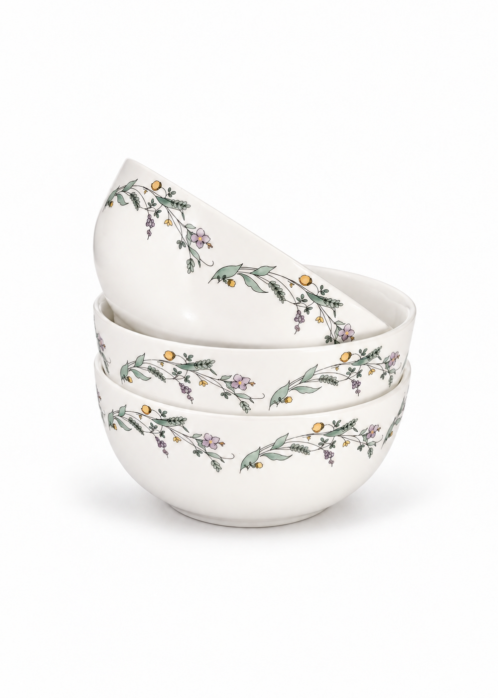 White Floral Ceramic Bowl Set 7 pcs